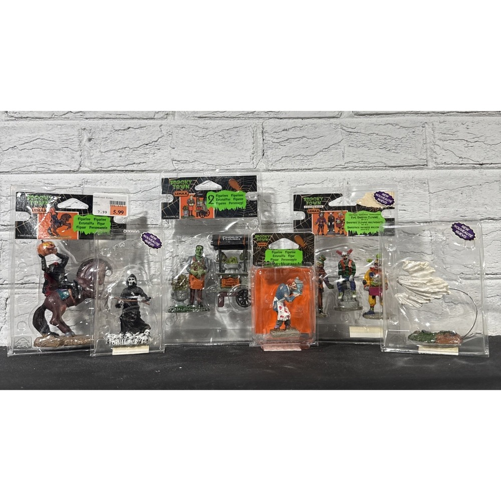 Lemax Spooky Town Halloween Accessory Figures Lot Clown Horseman Frankenstein